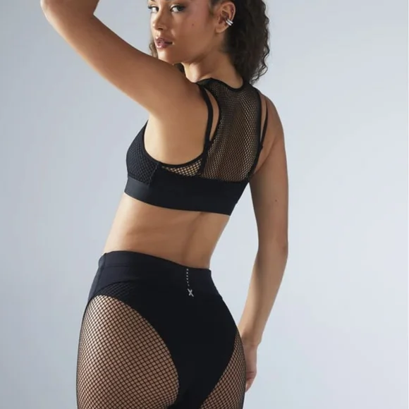 Black High-Waist Mesh Panel Leggings - Picture 5 of 6
